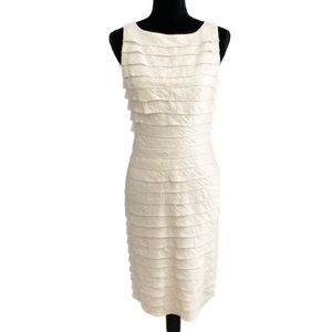 Adrianna Papell Occasions Shimmering Ivory Tiered Shutter Pleat Shift Midi Dress